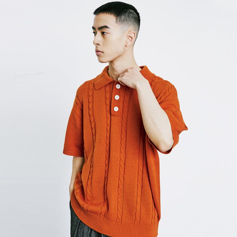 CHAIN CABLE COLLAR HALF KNIT ORANGE