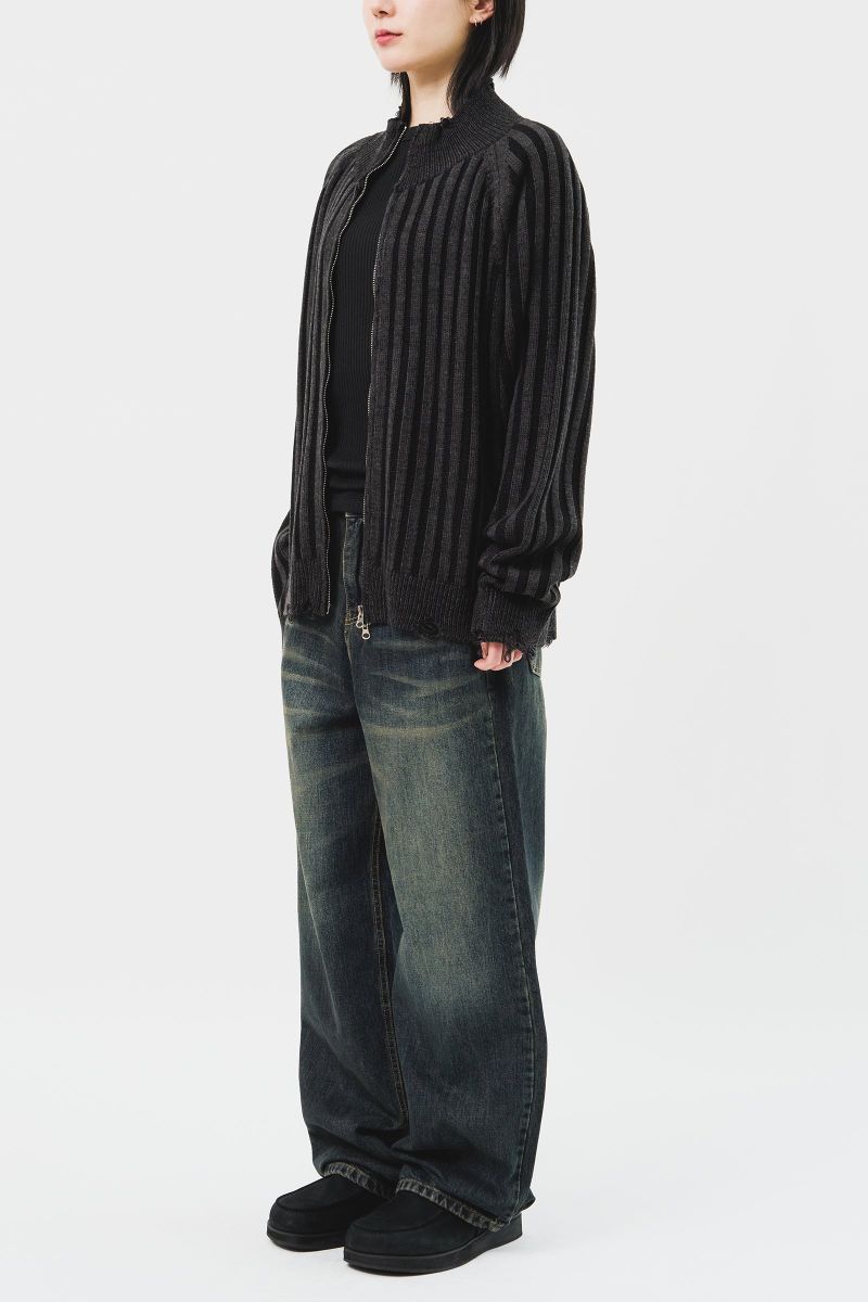 Sep Contrast Knitted Zip Up (3color)