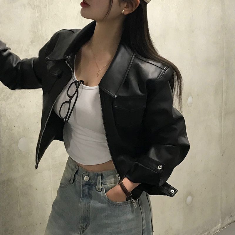 [Bellide made] Letter pocket slim leather jacket