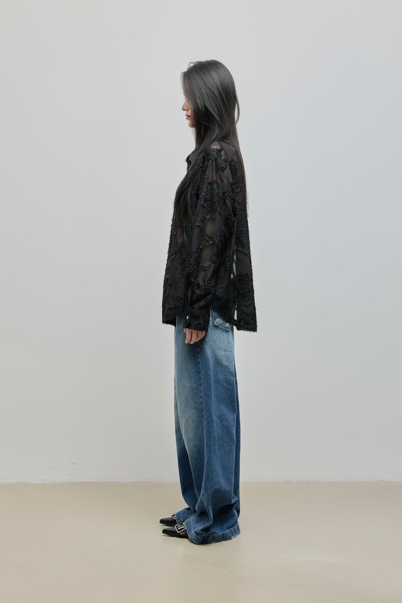 Feather Lace Overfit Shirt_Cream