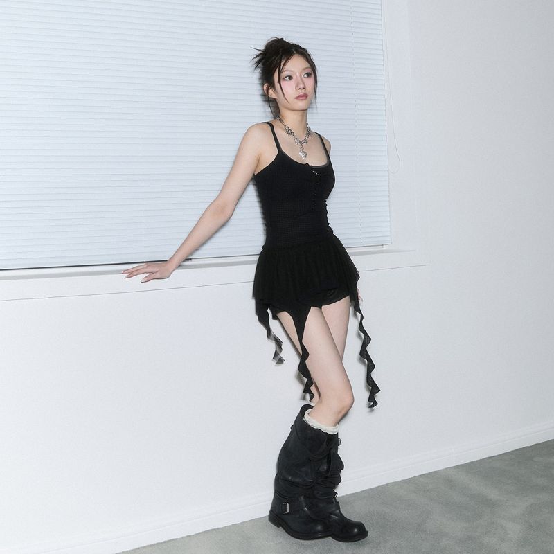 (2nd reorder) frill layered sleeveless - black