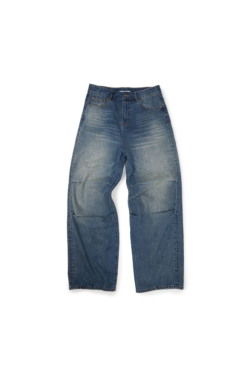 (BASE) TUCK DENIM PANTS (BLUE)