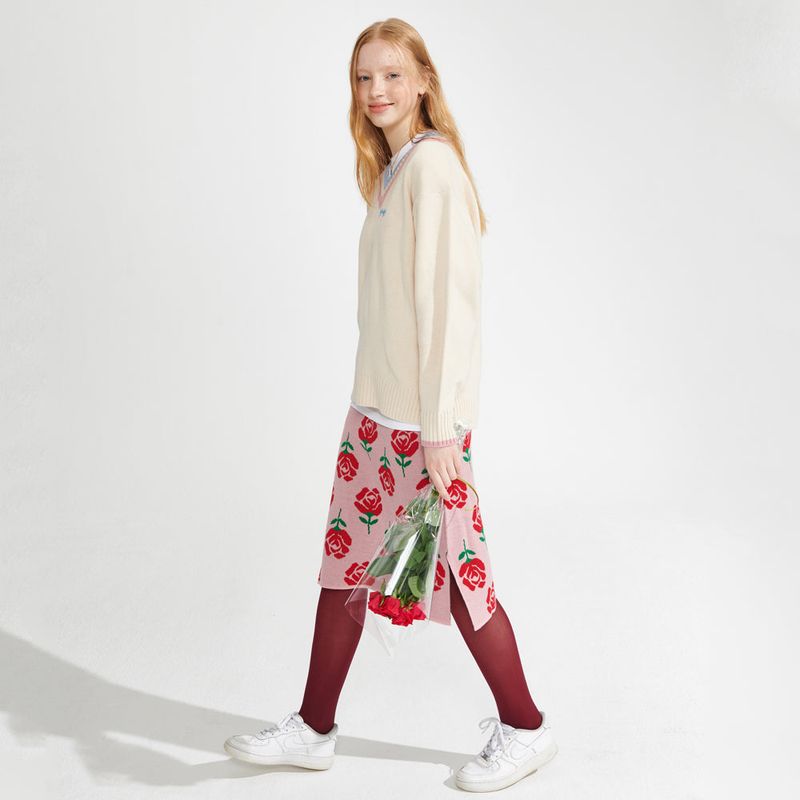 Rose pattern Knit Skirt [Pink]