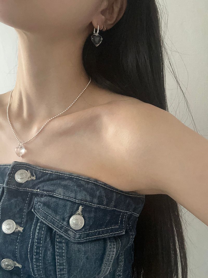 [92.5silver] Clear heart necklace