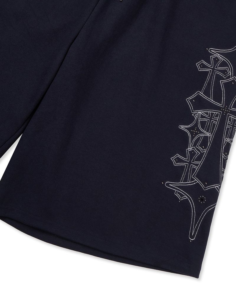 Stud Needle Walk Bermuda Sweat Pants - Navy