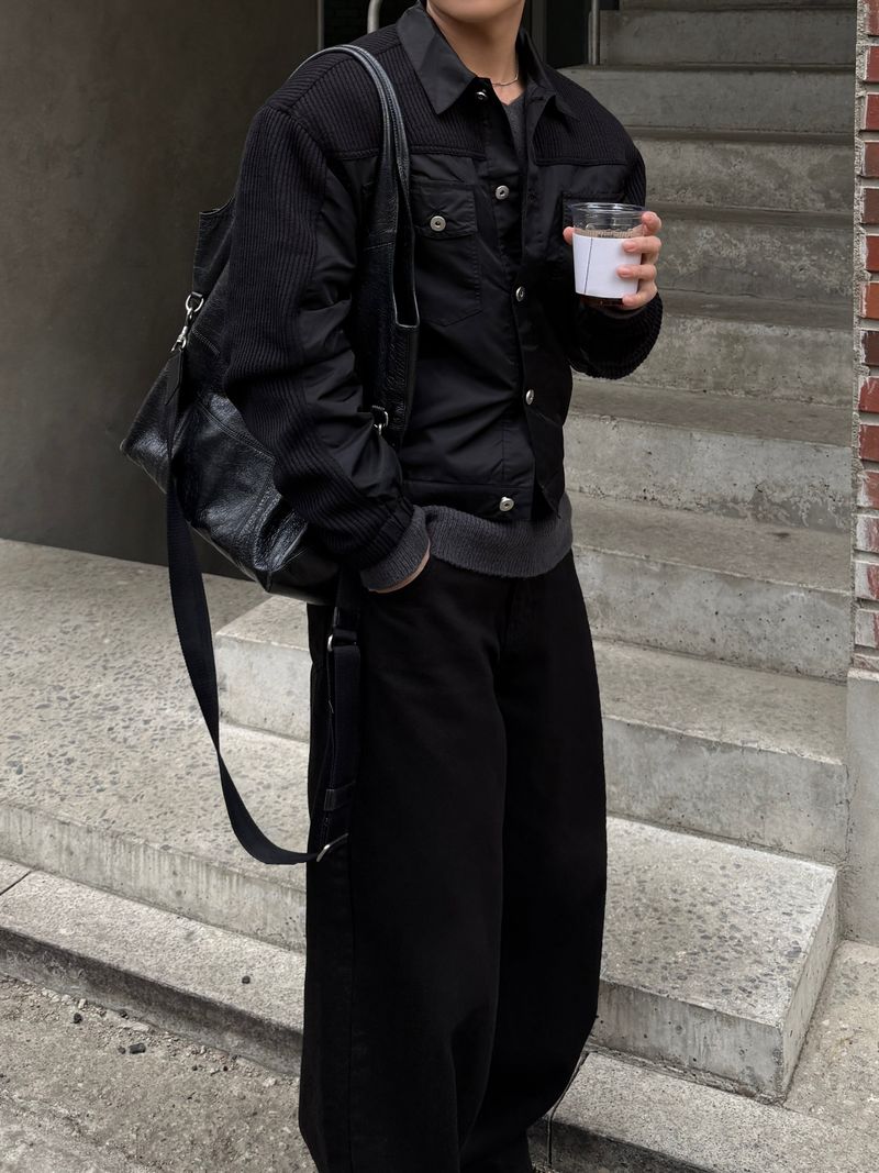 Loin trucker cropped knit jacket