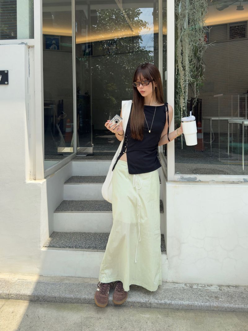 straight fit maxi skirt (cucumber green)