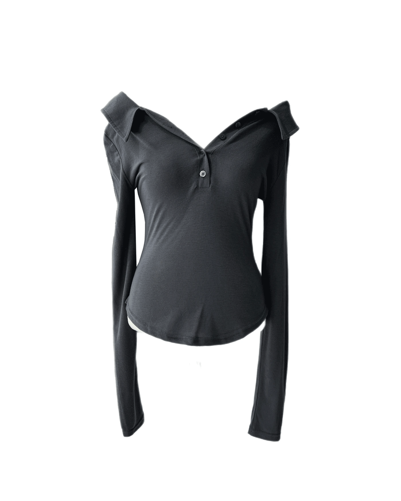 GUSTA（グスタ）の「Reverse Two Way Button Collar Long Sleve Tee（Tops）」