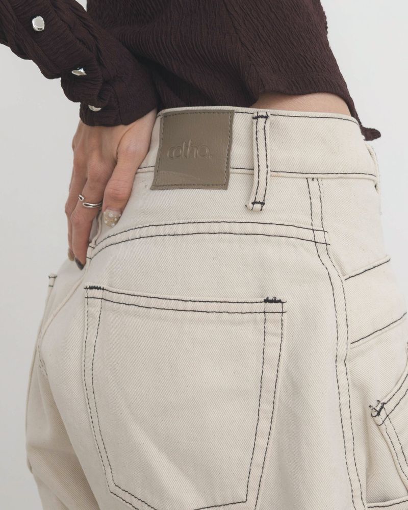 Overstitched Double Waist Jeans