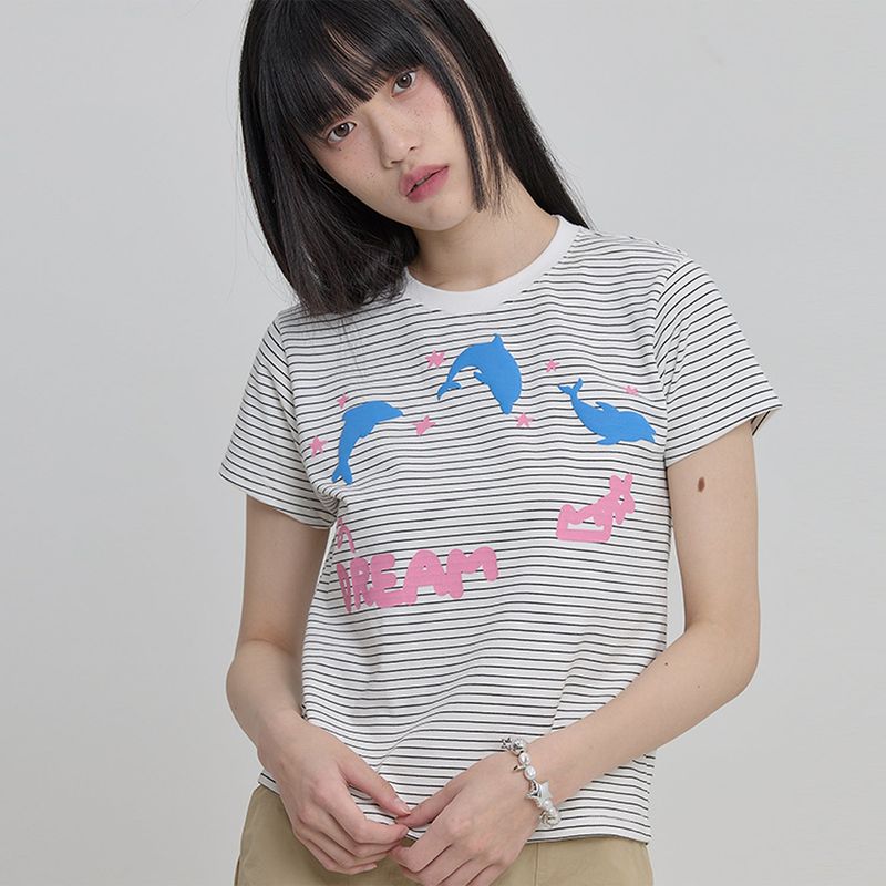 WaiKei(ワイケイ)の「DREAM Dolphin Stripe Half Sleeve T-shirt(Tops)」