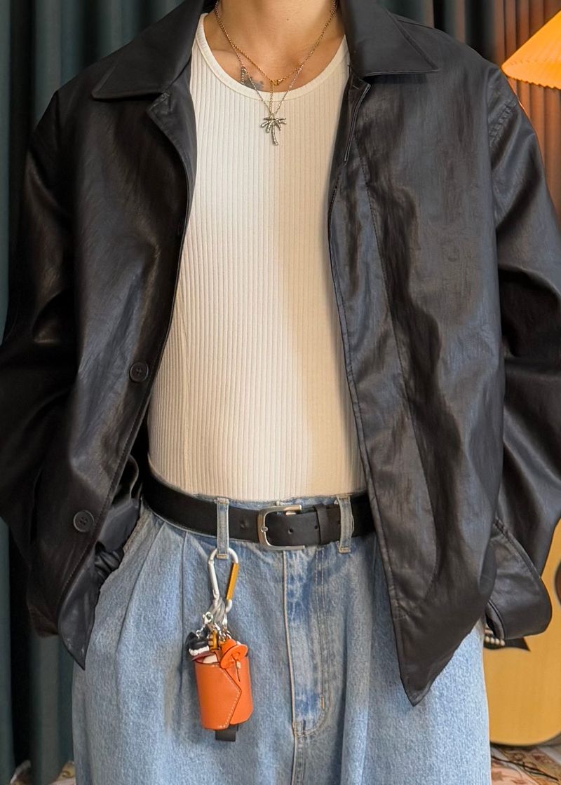 Bomber style leather jacket 2COLOR