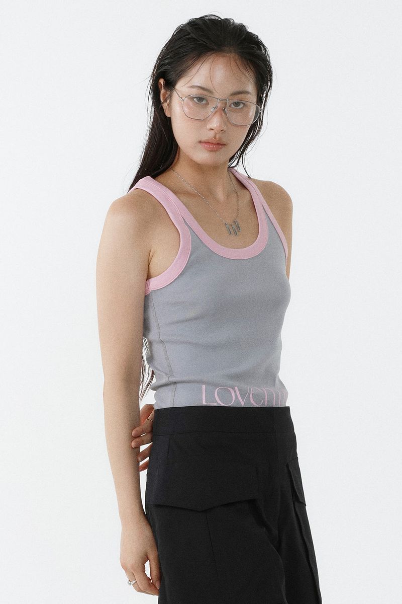 DEEP NECK SLEEVELESS TOP_GRAY PINK