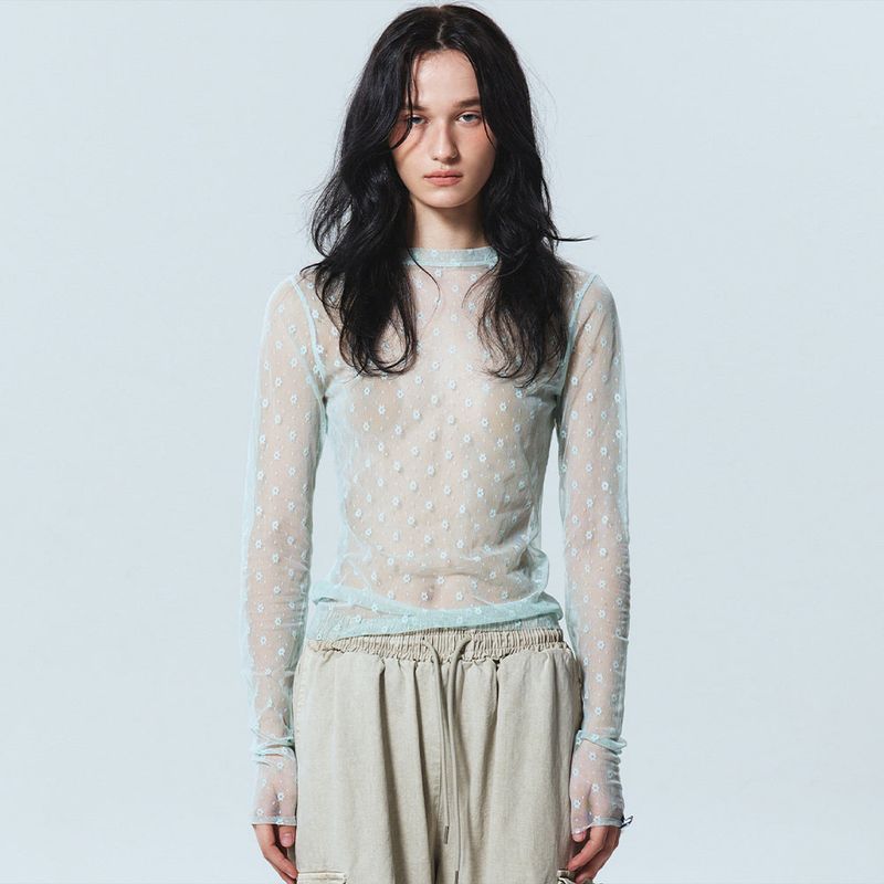 NICK&NICOLE(ニック&ニコール)の「MASH FLOWER PATTERN TOP_MINT(Tops)」