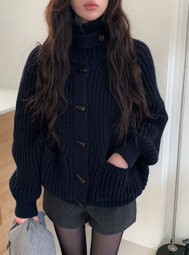 Rucker High Neck Duffle Button Knit Cardigan