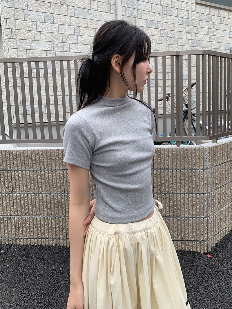 RIBBED HALF NECK TEE (4C)