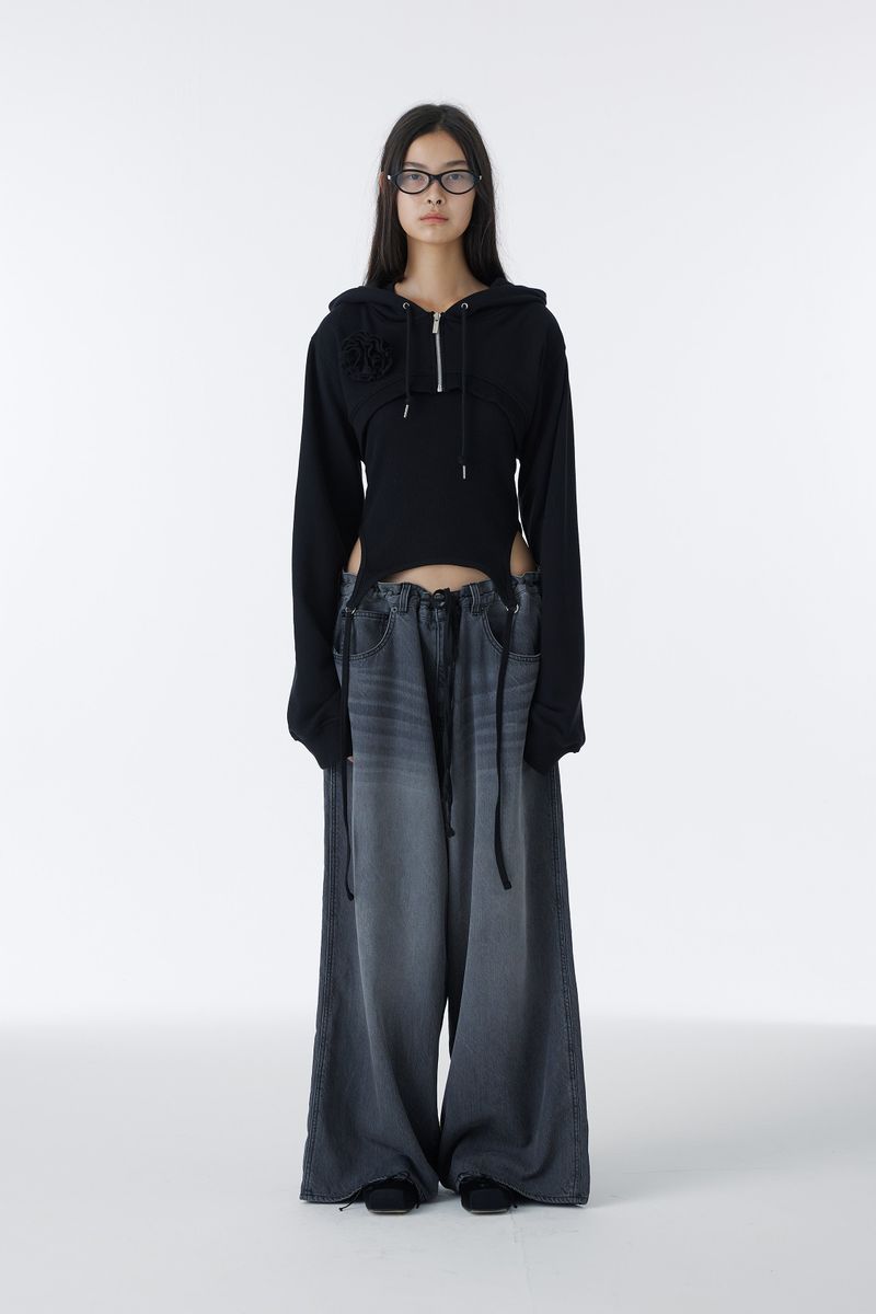 CORSAJE CROP ZIP-UP HOODIE (BLACK)