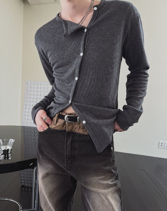 Root Diagonal Button Muscle Fit Cardigan