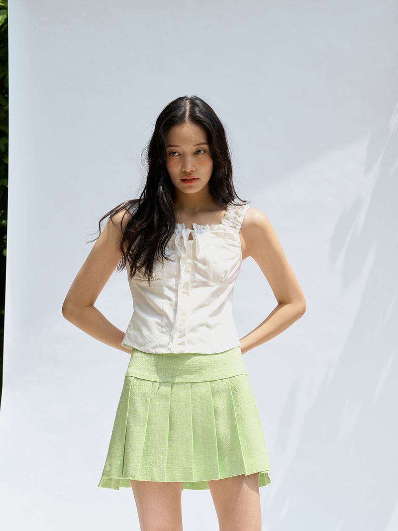 capricieux(カプリシュー)の「Tweed pleats skirt (Light green)(Skirts)」