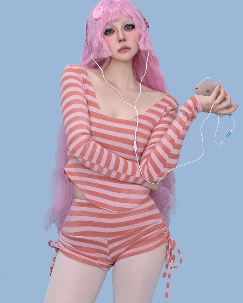 lilly striped crop knit top (3color)