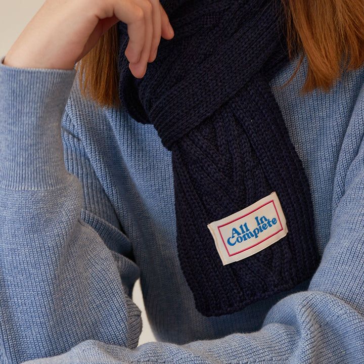 Arrow Knit Mini Muffler (Navy)