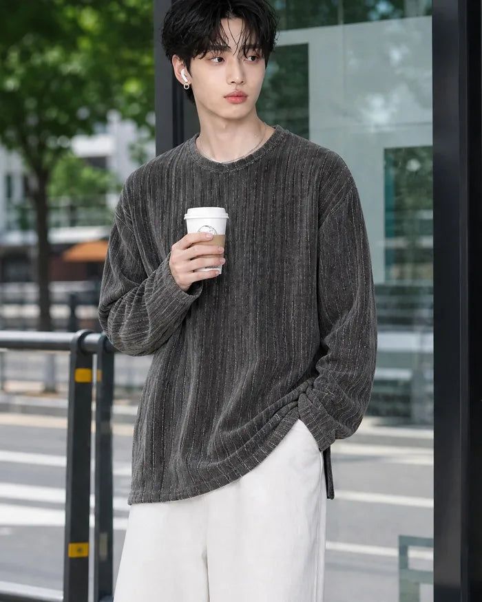 KIXI（キッシー）の「(UNISEX) ベロア リブド ラウンド ロングスリーブ（トップス）」