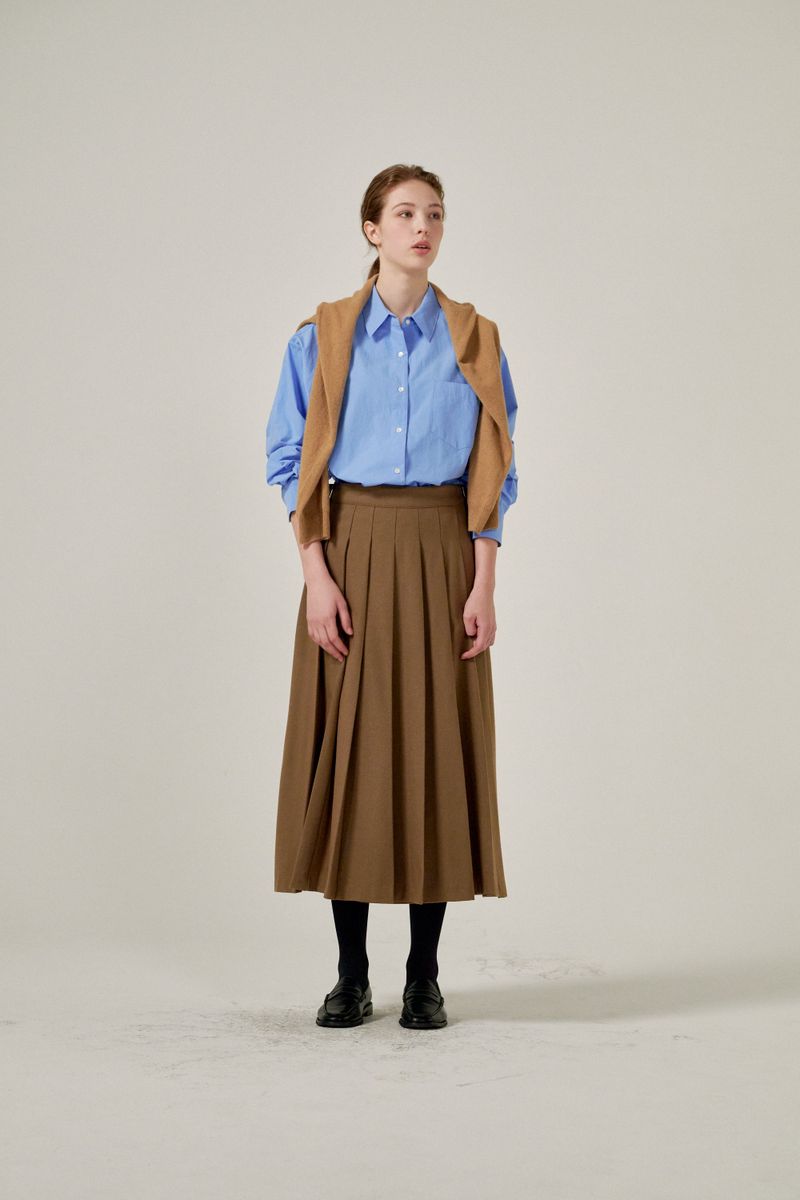 Wrap pleats skirts (Brown)
