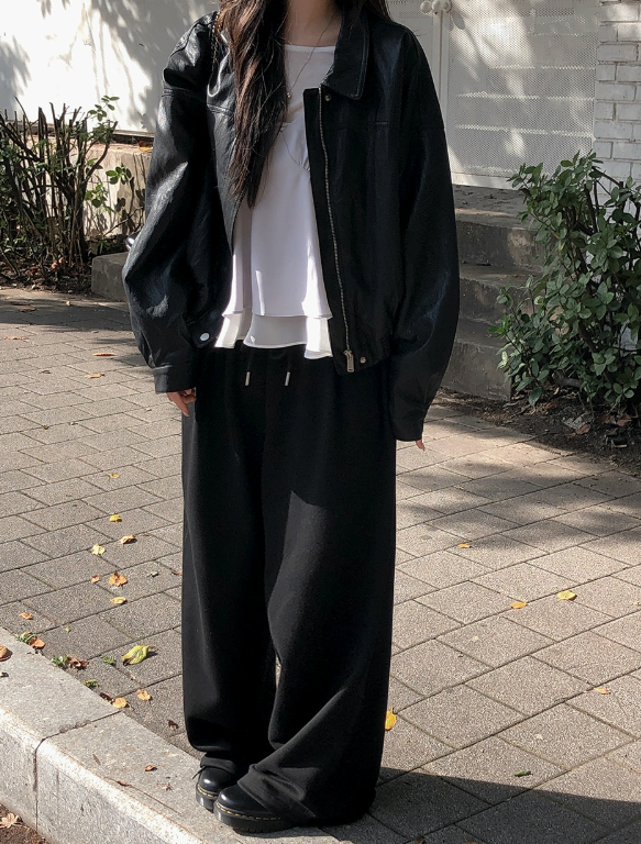 EW Collar Crop Leather Blouson (2color)