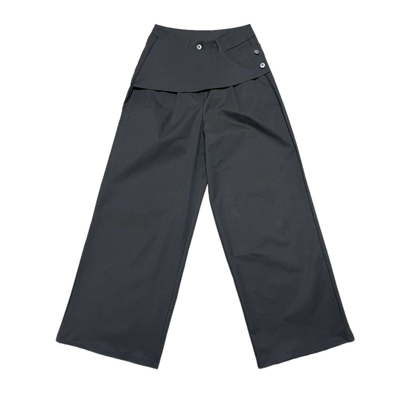 Close Pintuck Wrap Two Button High Waist Long Wide Pants