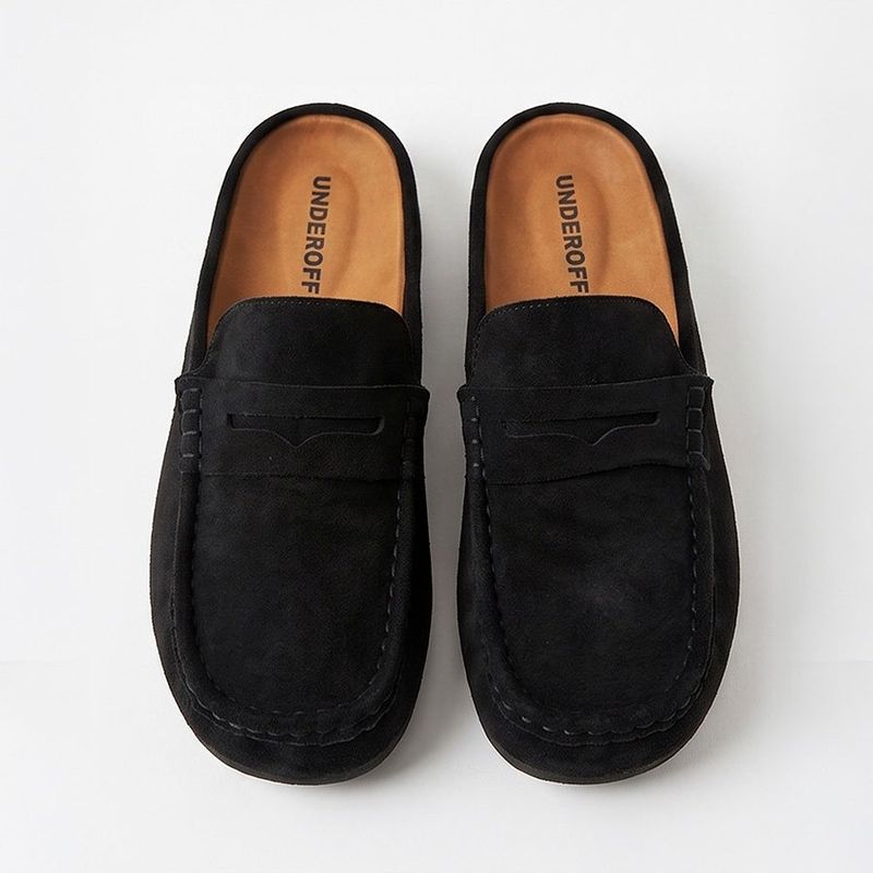 Suede Loafer Slides Black