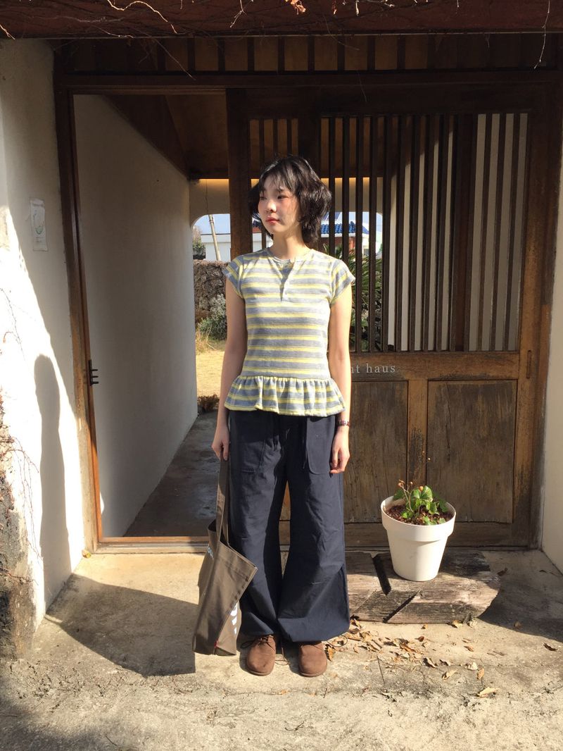 Fore Striped Shirred T-shirt (2color)
