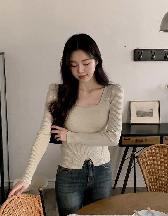 DW Square Chiffon Layered Rib Knit (3color)