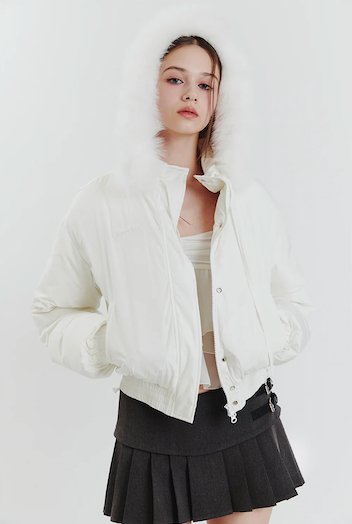FOX FUR DOWN JACKET white