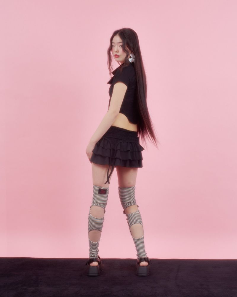 LACE GATER FRILL SKIRT [BLACK]