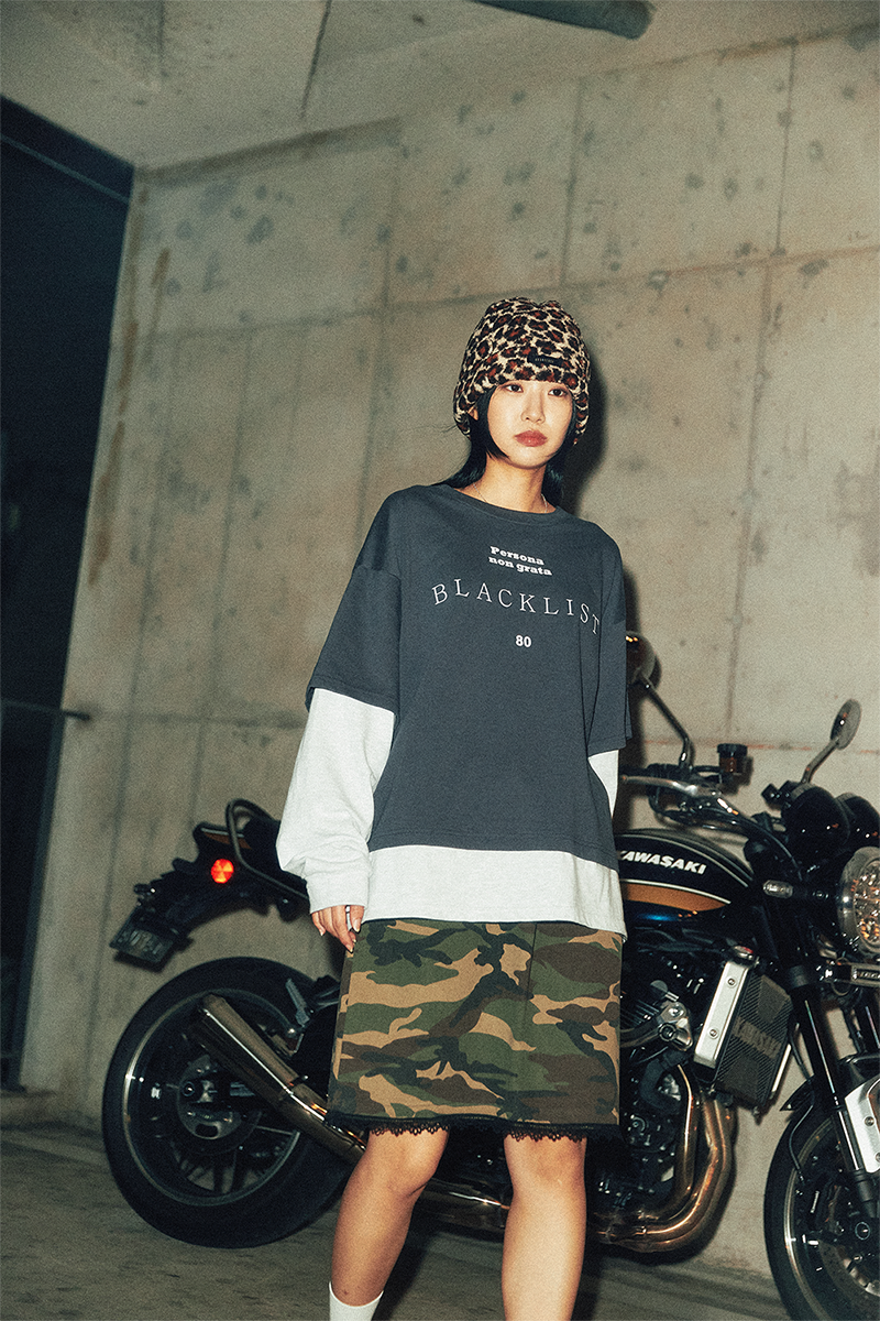 Blacklist lettering Layered tee (Charcoal/Grey)