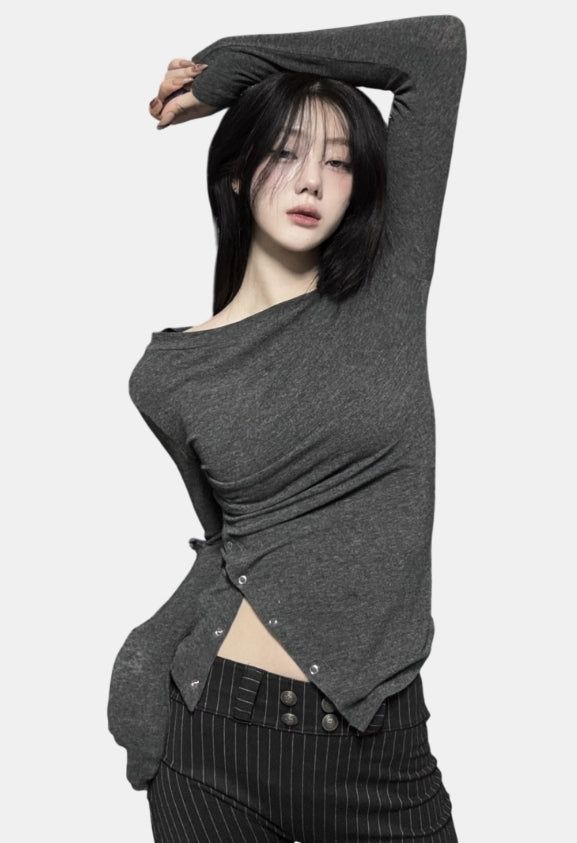 スナップスリム長袖Tシャツ