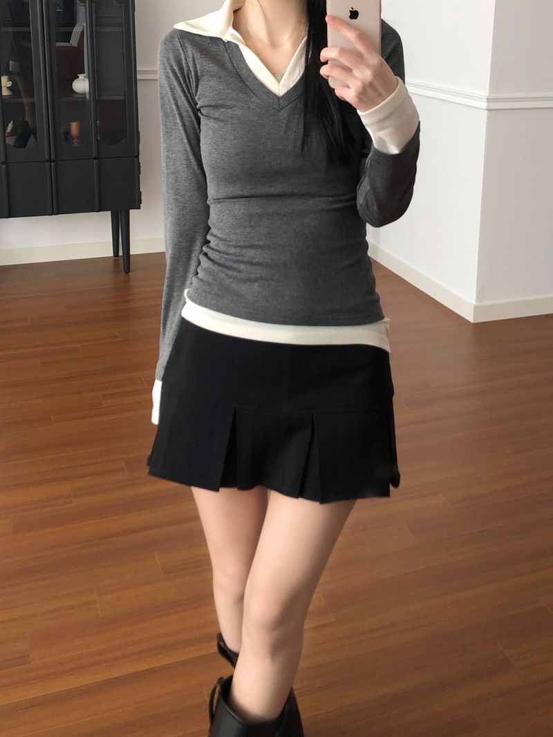 Layered Collar T-shirt (2 colors)
