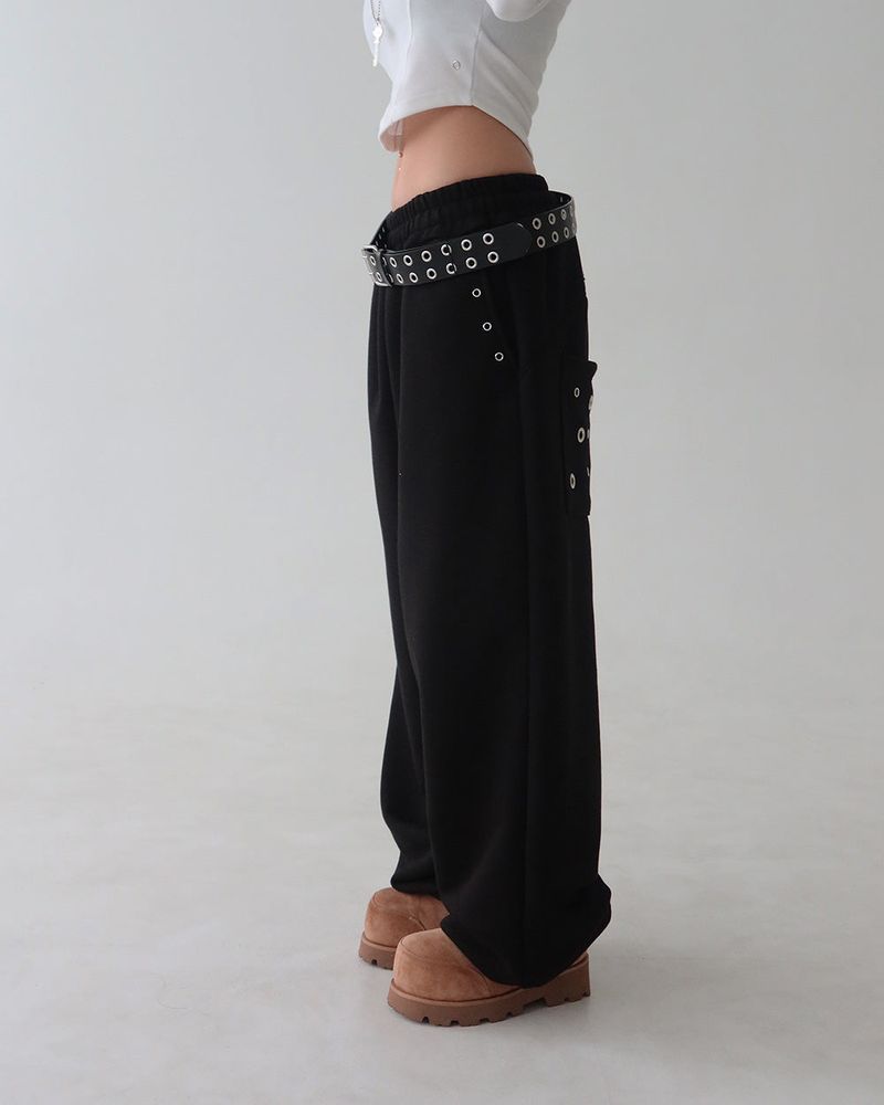 Punching eyelet string wide pants