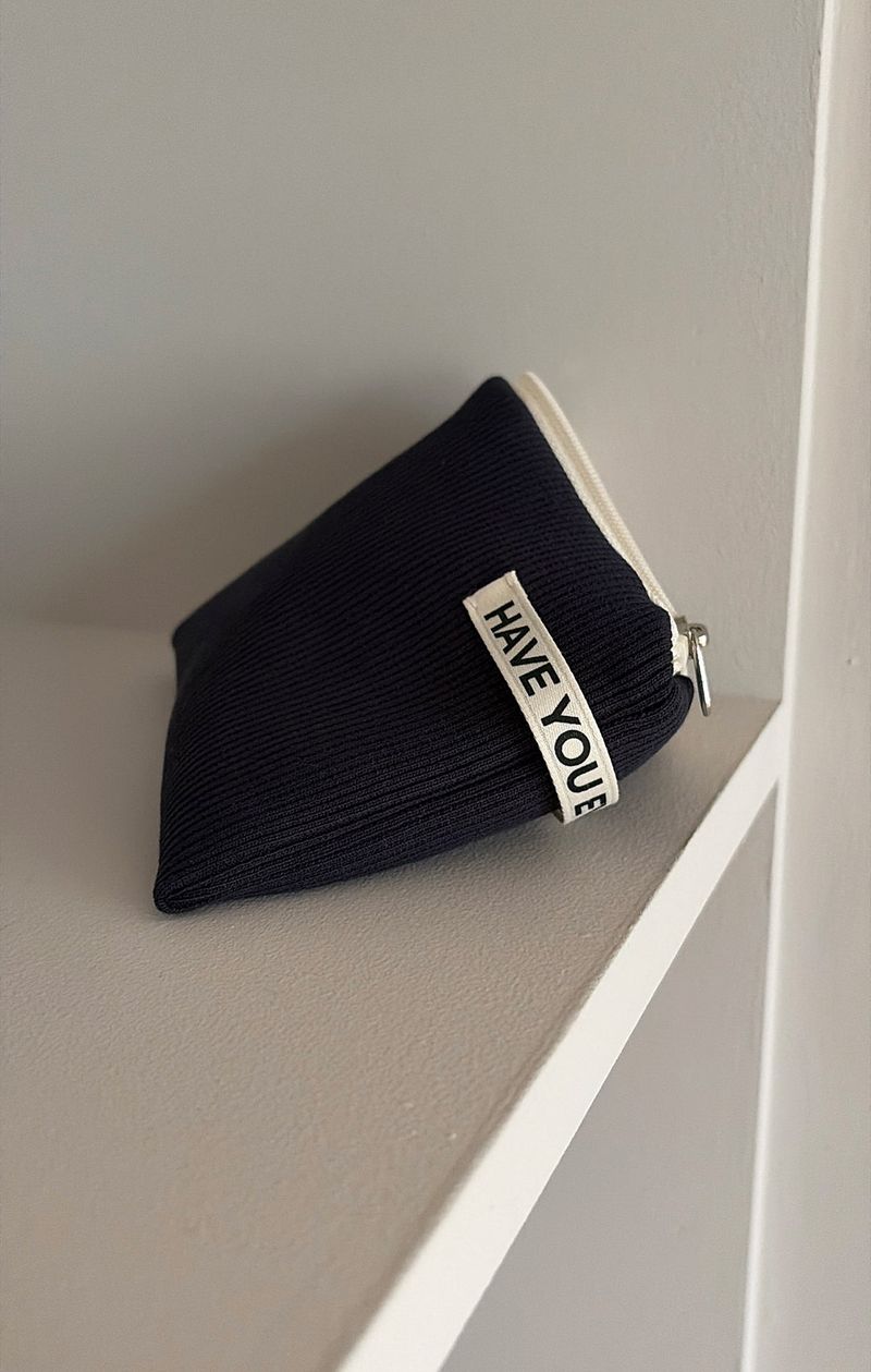 Ribbed flat pouch - navy , S size