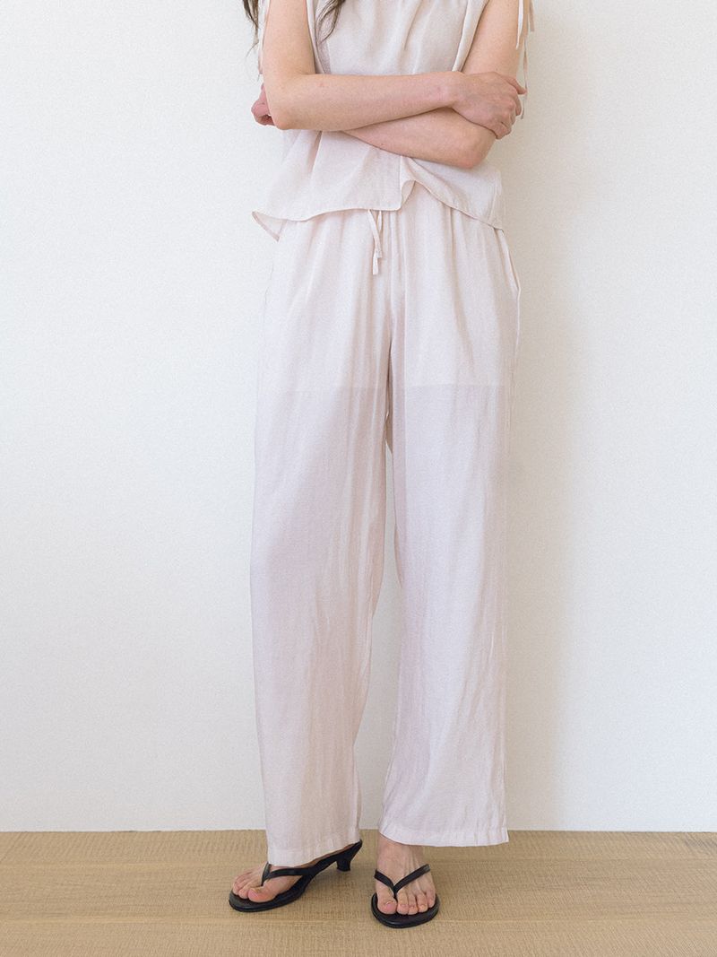 Thin Banding Wide Pants - Cream