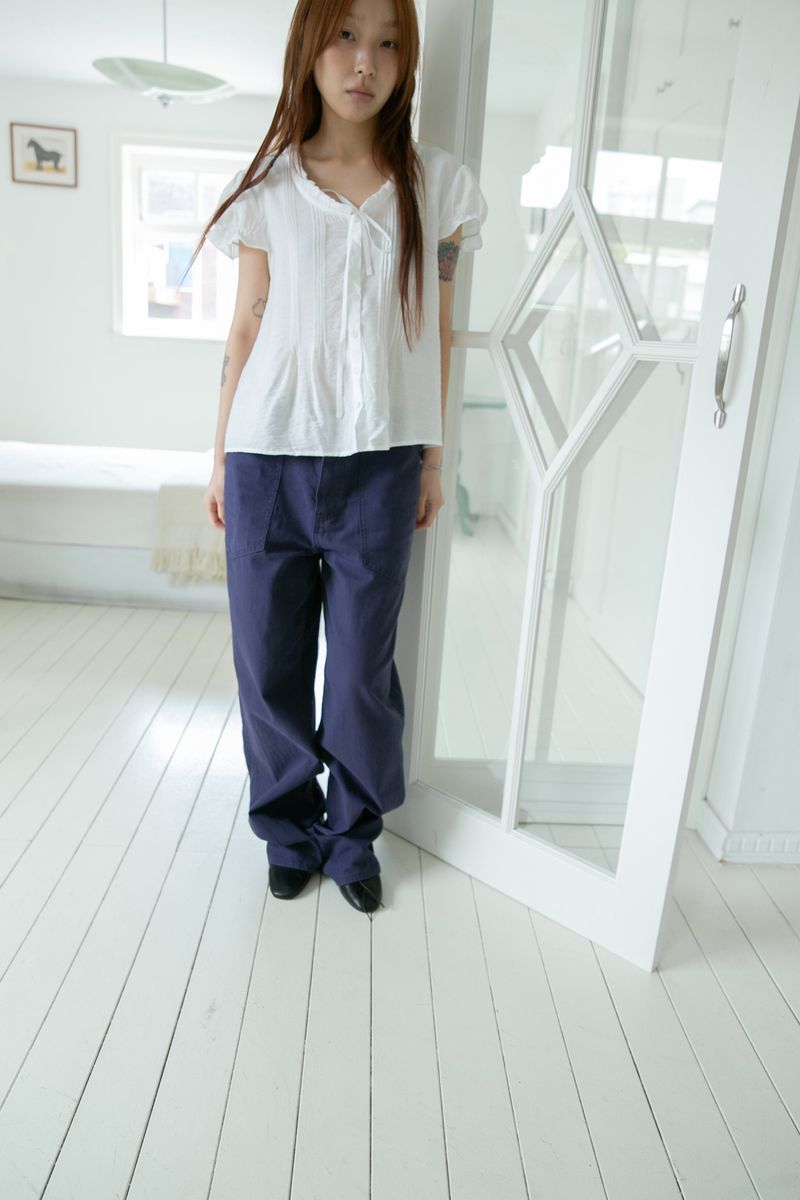 pin shirring puff half blouse(2colors)