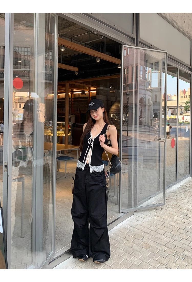 Black Lace Layered Vest Sleeveless Top
