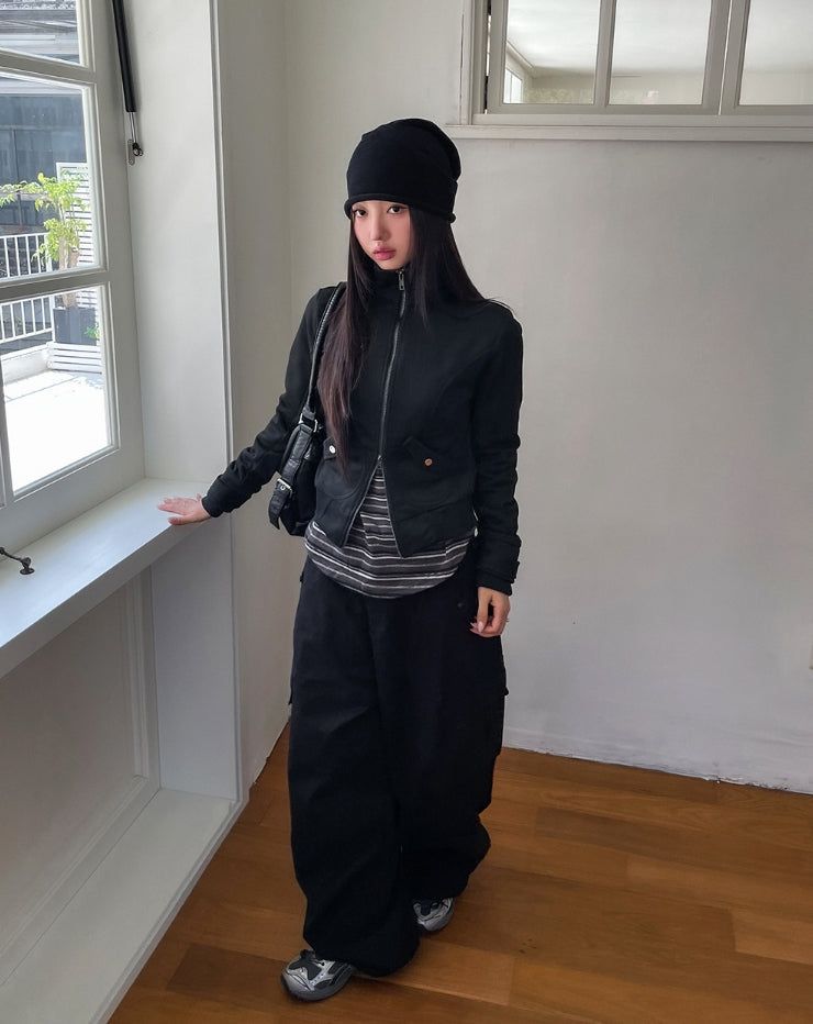 Pearly cut high neck two-way zip-up