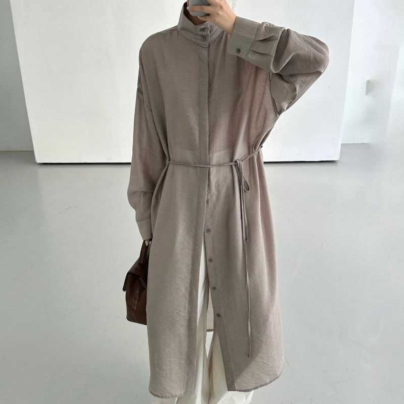 Shine Neck Long Shirt - 3colors