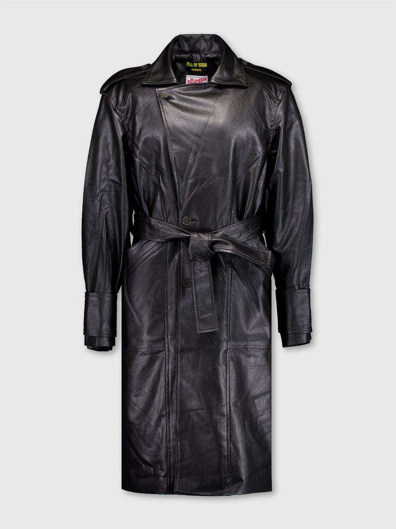 Curved Leather Trench coat (Black)