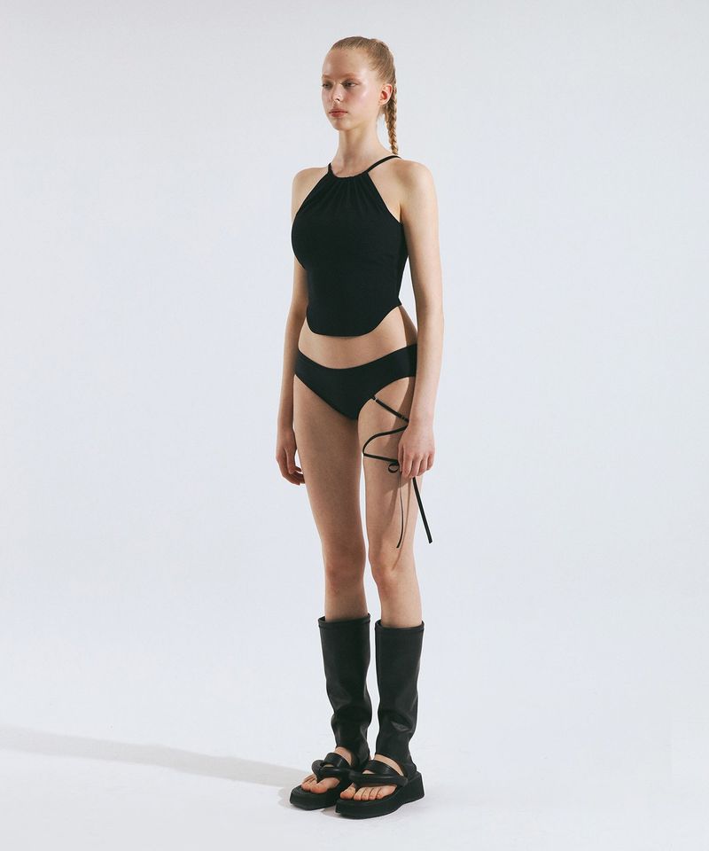 Cross Ribbon Low Bikini Panties (Black)