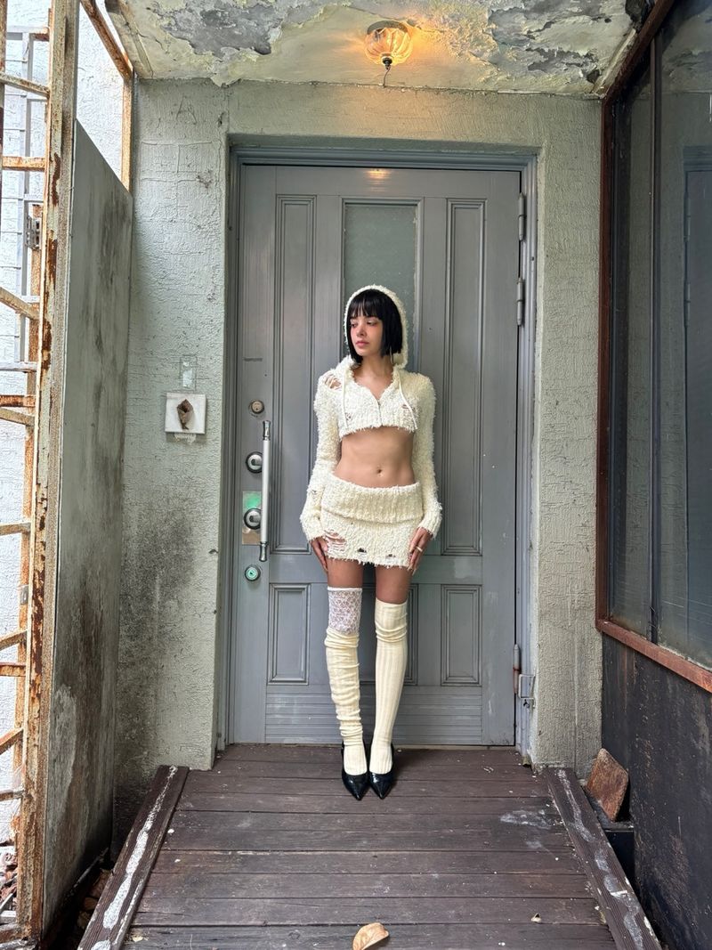 Fromニットフードジップアップ (アイボリー)