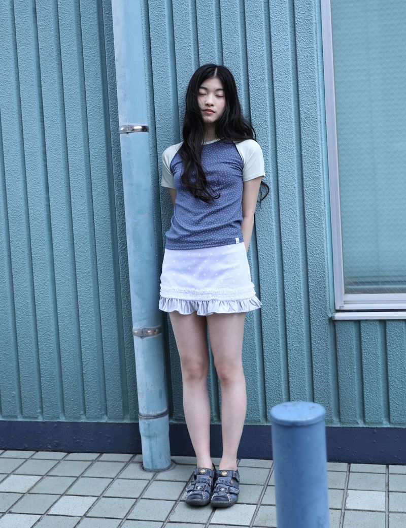 MESH STAR RUFFLE MINI SKIRT(BLUE)