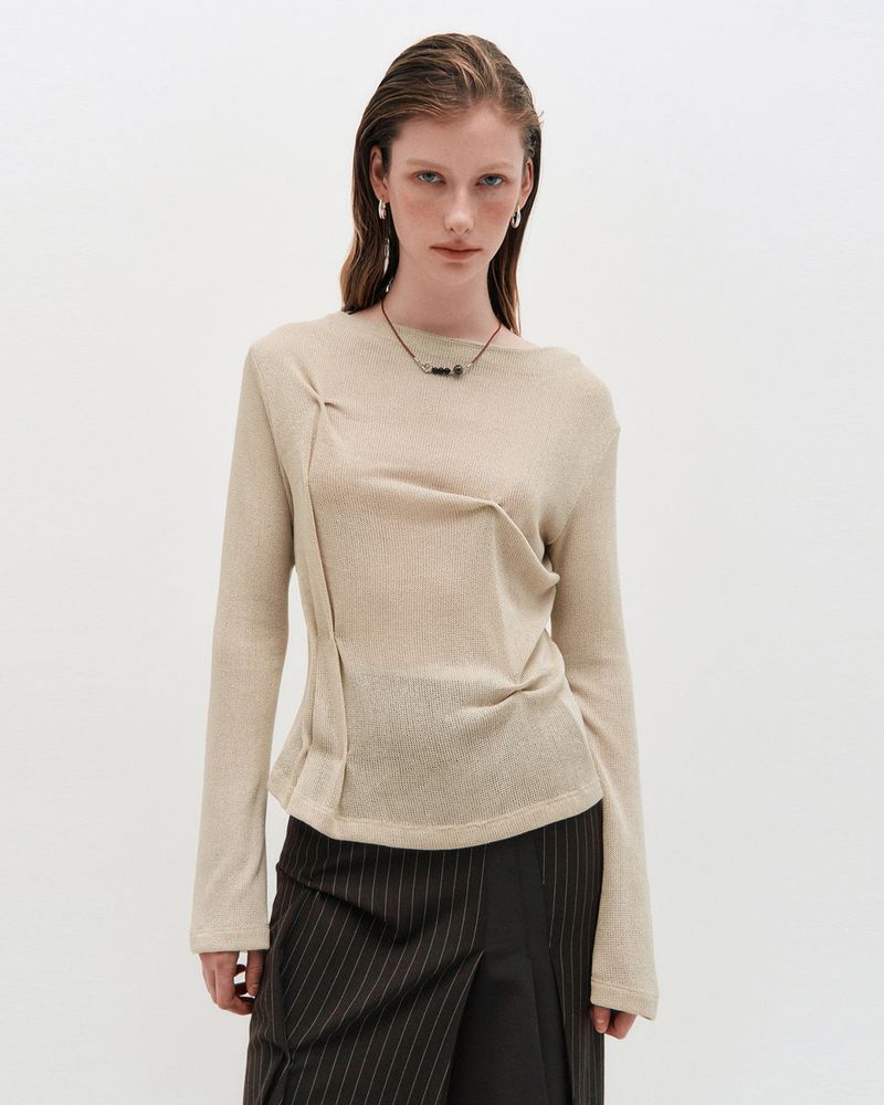 KIMZISU（キムジス）の「DOZI - Draped Jersey Top _BEIGE（Tops）」