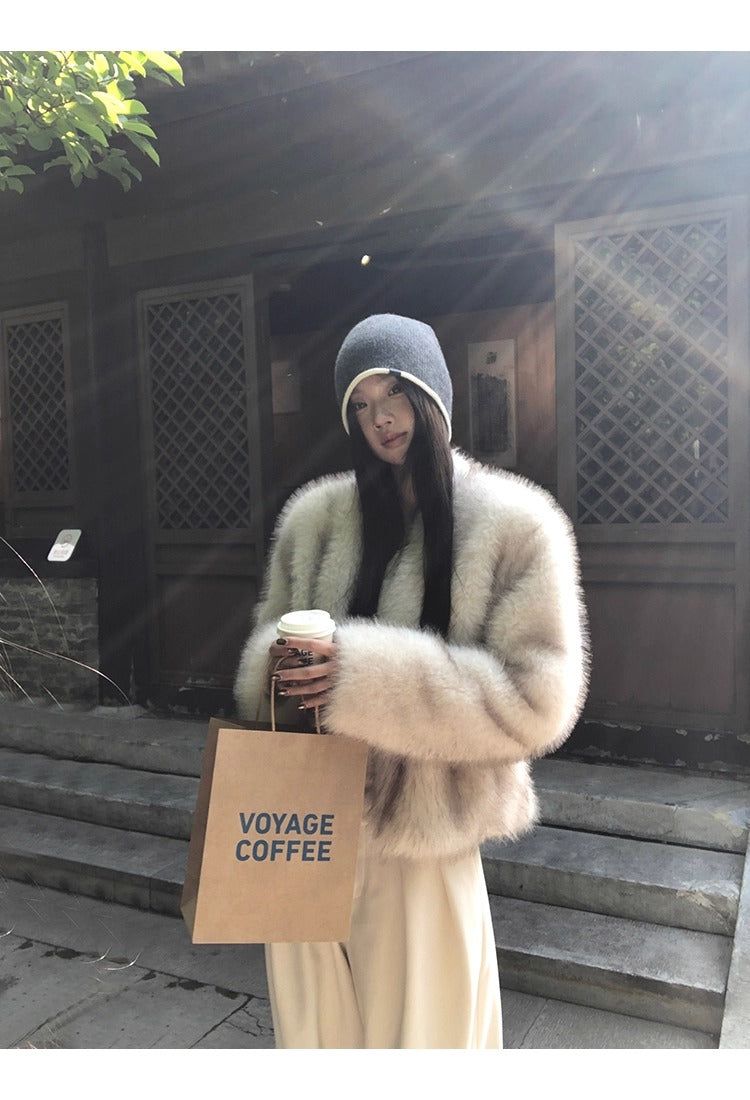 Snow Fox No Collar Fur Jacket