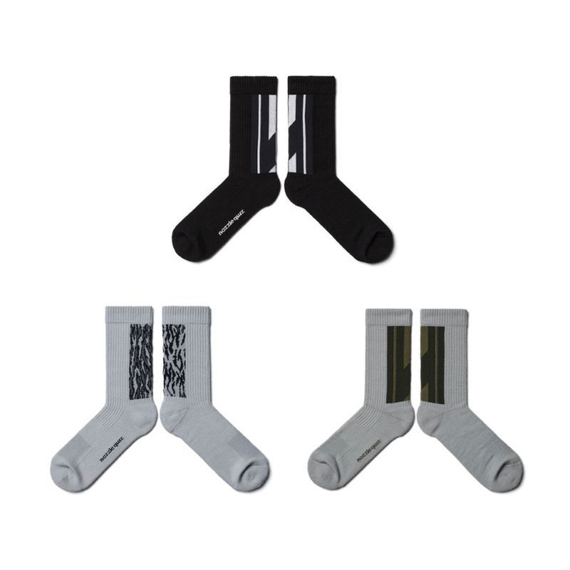nozzle quiz（ノズルクイズ）の「LANDING Midcalf socks (3 pair in - Silver Black,  Pale Green, Grey Flame)（Fashion Accessories）」